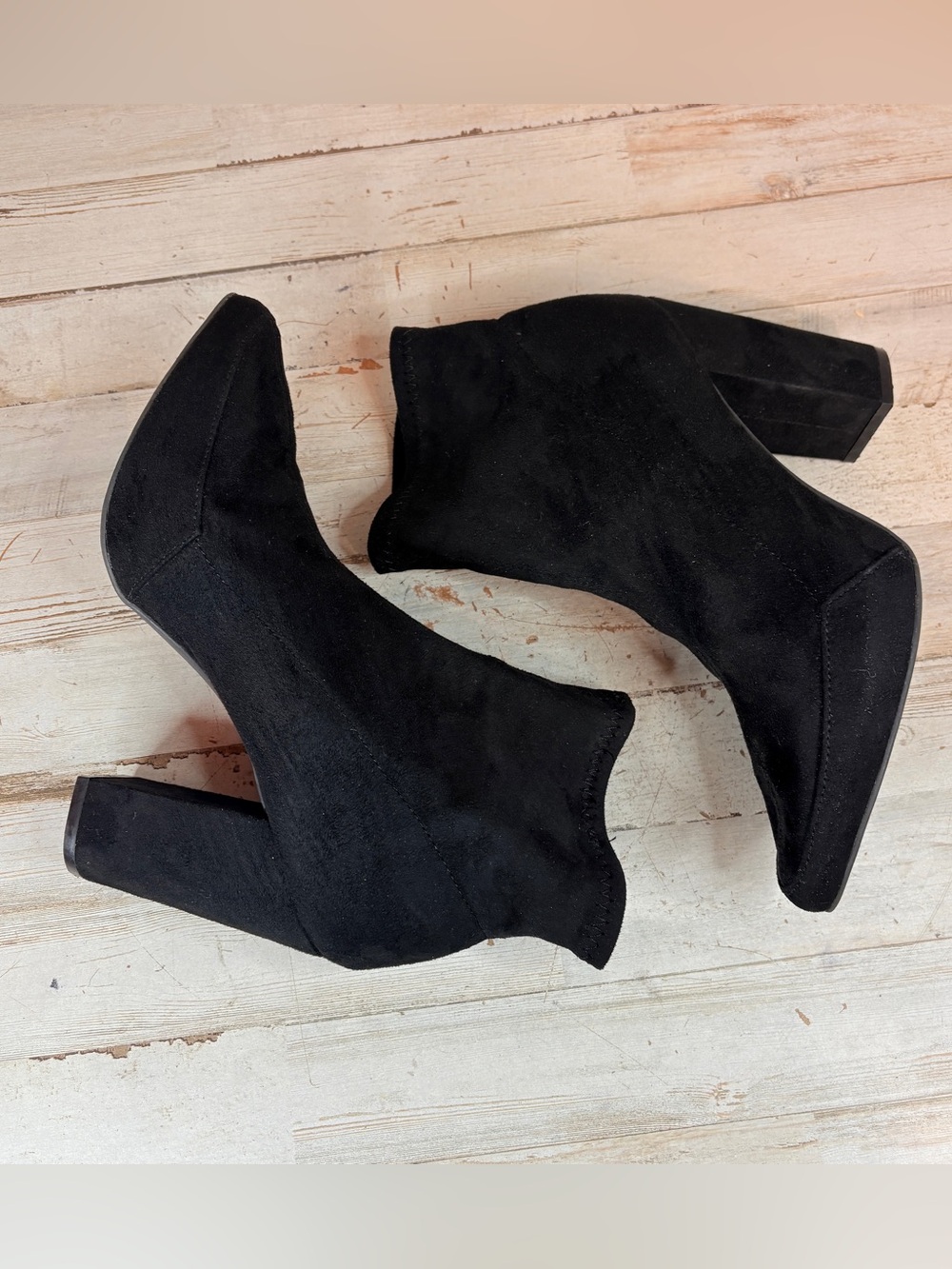 Forever 21 Black Sock Ankle Boots Pointed Toe Block Heel Women's US 8.5 Stretch